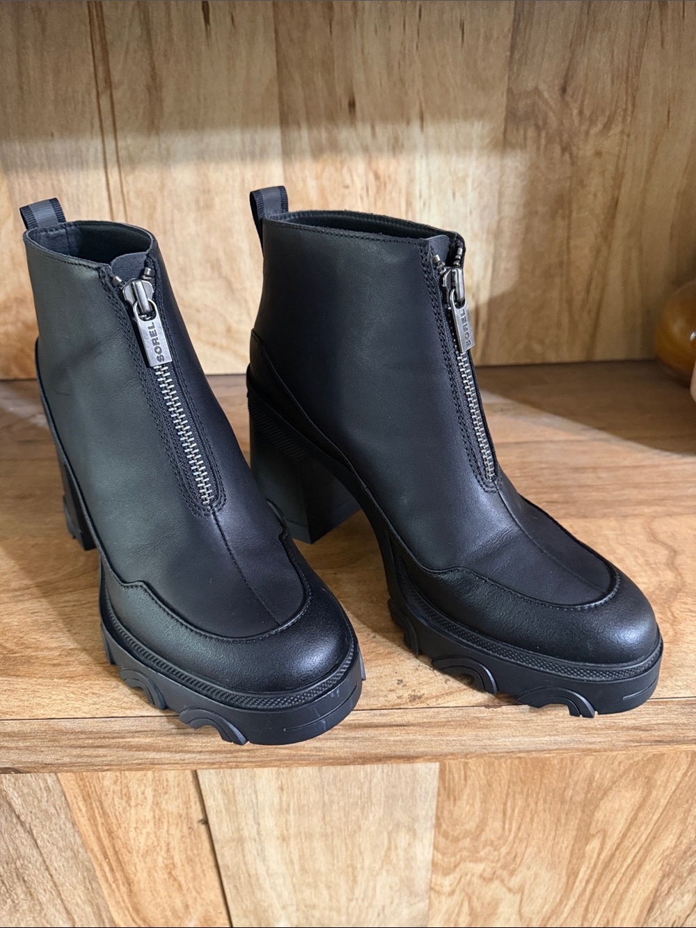 Sorel “Brex” black chunky heel booties